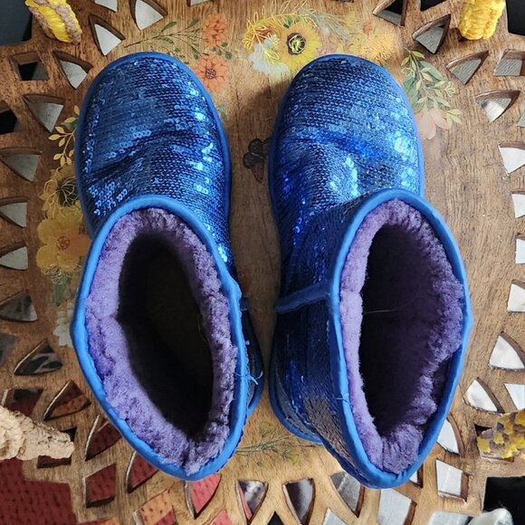 Women's Classic Short Sequin Boot - Blue Sequins Size 5 - Picture 6 of 10